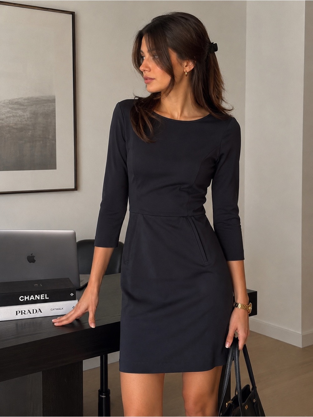 SPANX The Perfect A-Line Dress 20382 Navy Quiet Luxury Small Corporate Office